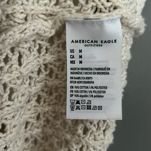 American Eagle Stitched Button Front Cardigan Cream - Picture 6 of 6